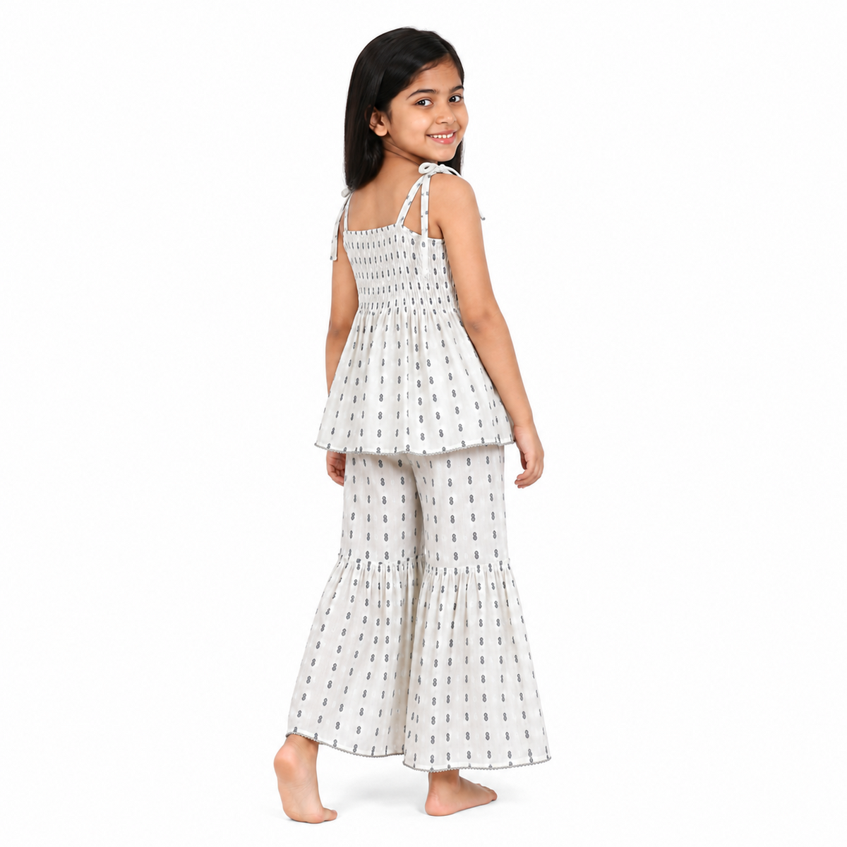 Urban Jipsy Girls White Printed Smocked Top with Flared Palazzo Pants Co-ord Set