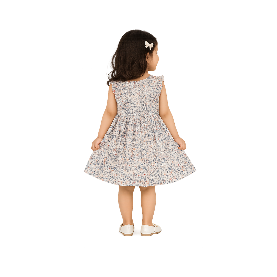 Urban Jipsy Girls Cream Floral Fit & Flare Cotton Dress