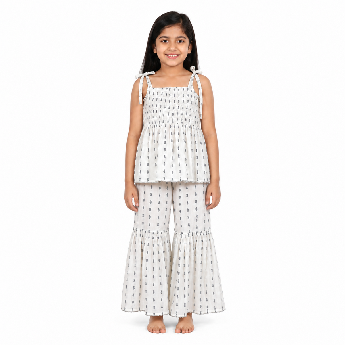 Urban Jipsy Girls White Printed Smocked Top with Flared Palazzo Pants Co-ord Set