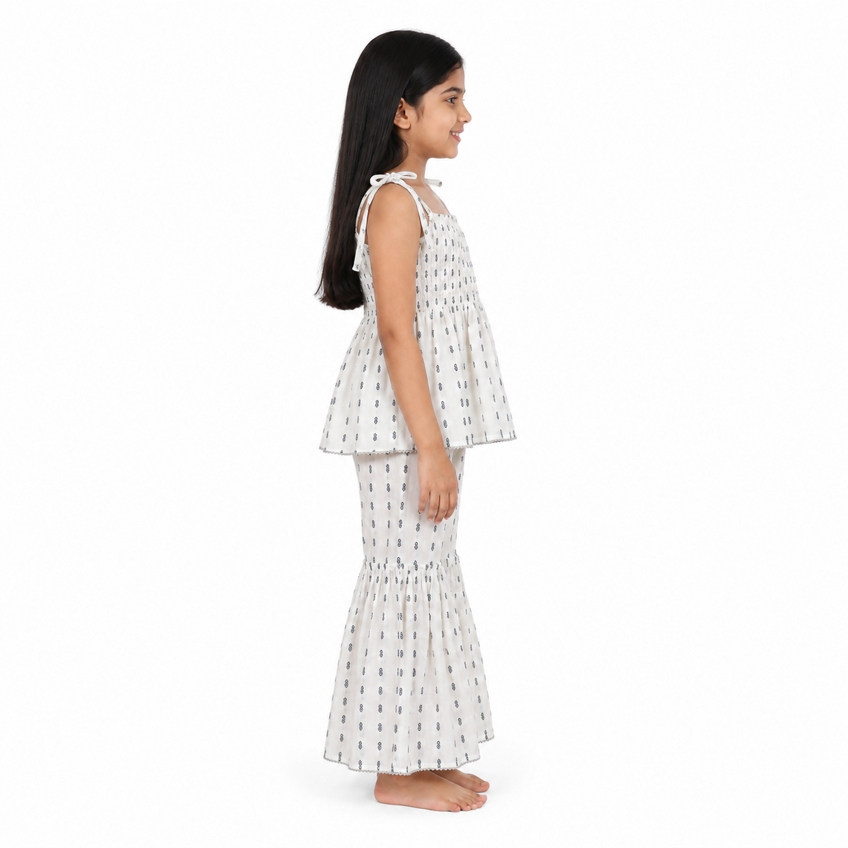 Urban Jipsy Girls White Printed Smocked Top with Flared Palazzo Pants Co-ord Set