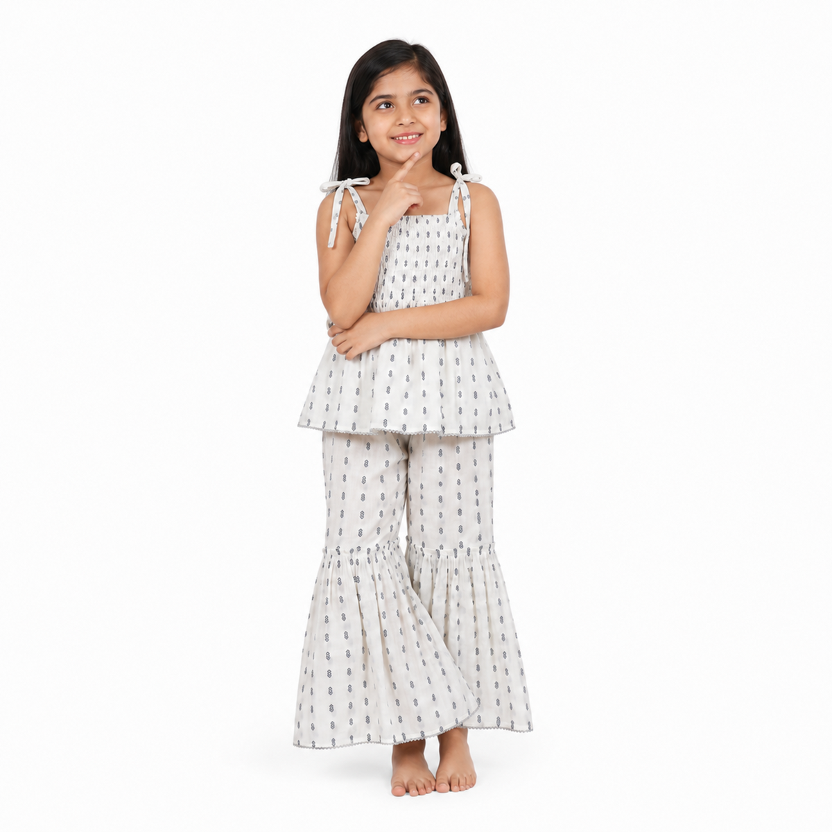 Urban Jipsy Girls White Printed Smocked Top with Flared Palazzo Pants Co-ord Set