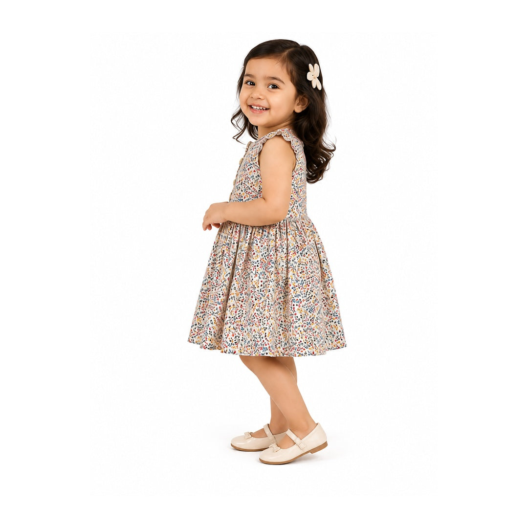Urban Jipsy Girls Cream Floral Fit & Flare Cotton Dress