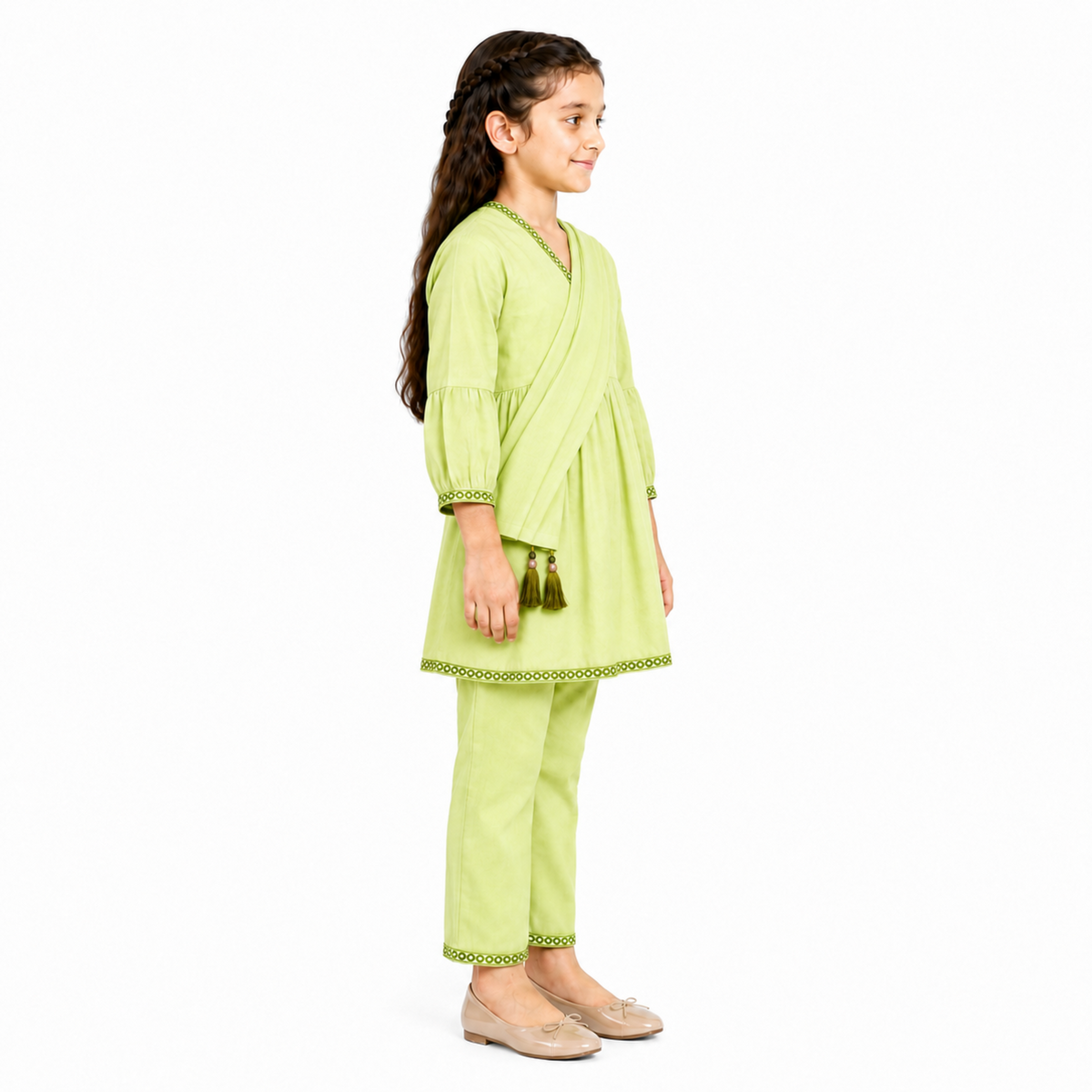 Urban Jipsy Girls Light Green Kurta Pant with Dupatta Traditional Ethnic 3 Piece Set