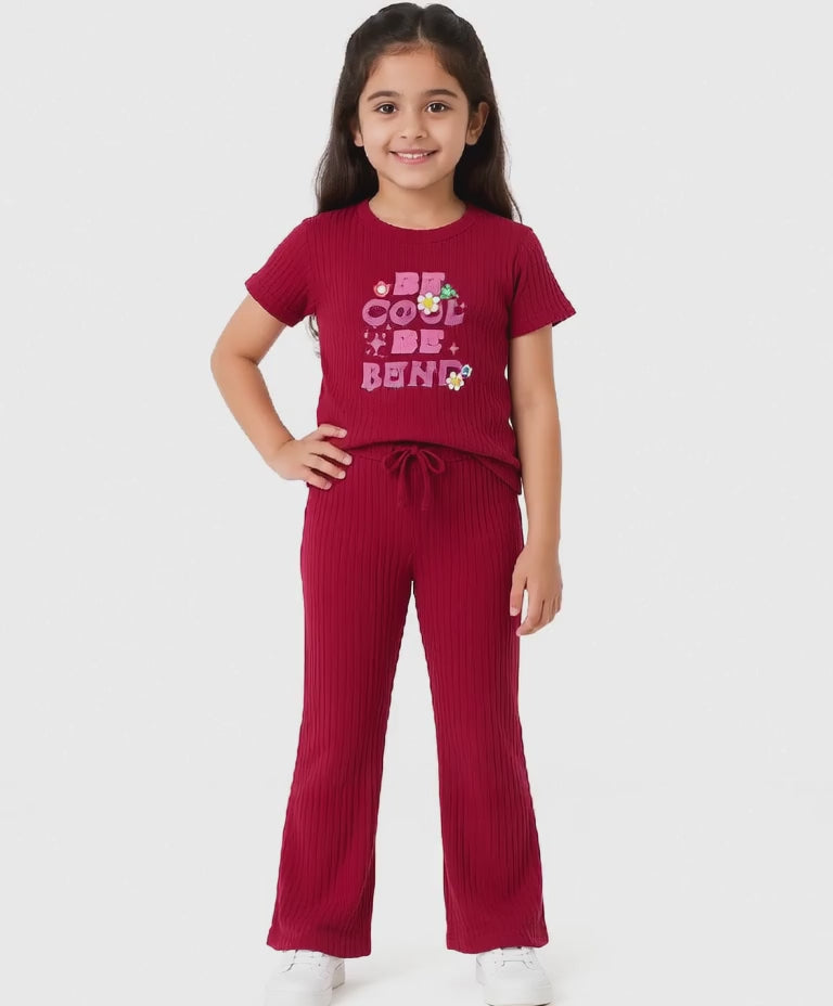 Urban Jipsy Girls Casual T-shirt Trouser (Red, Pack of 1)
