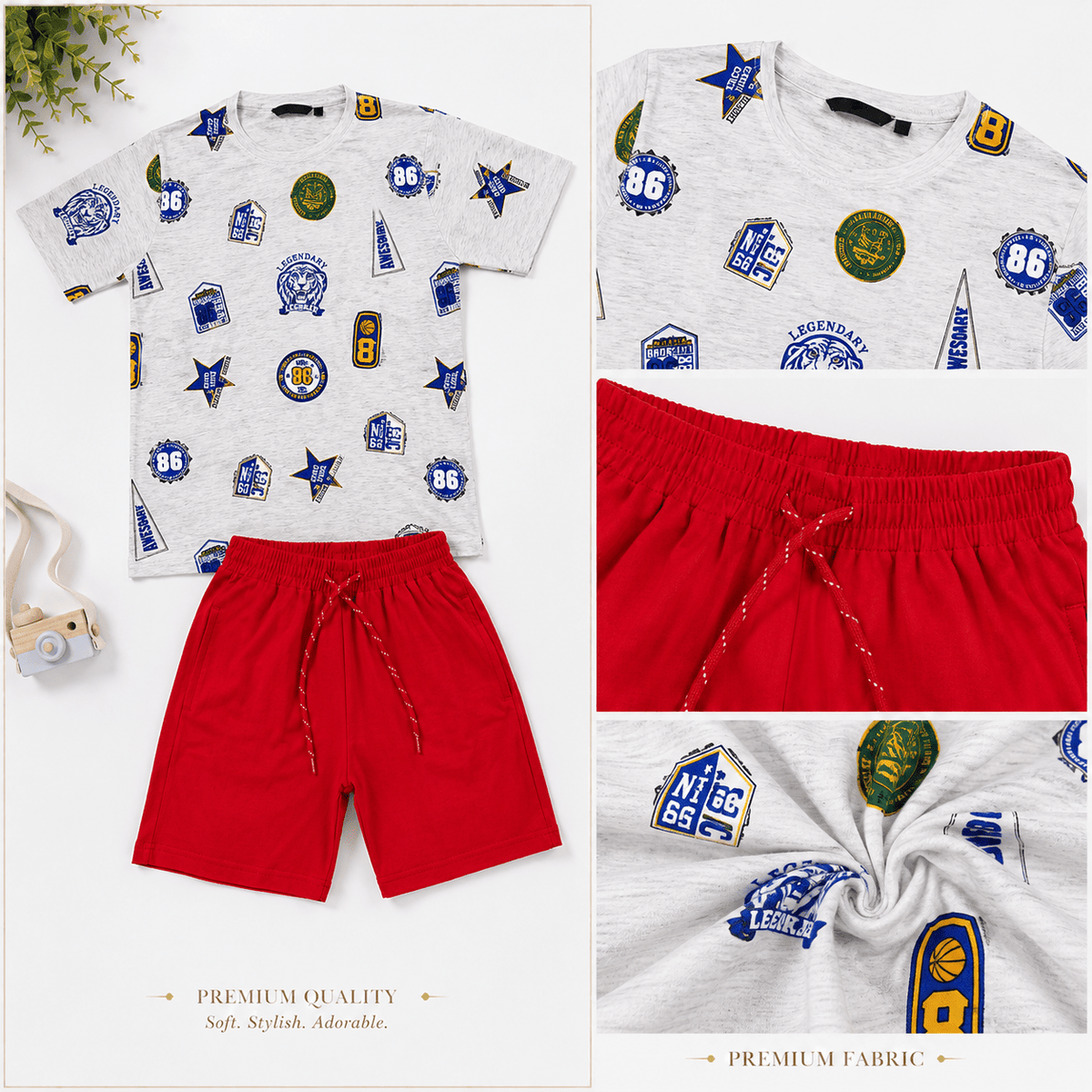 Urban Jipsy Boys Printed Cotton T-Shirt & Shorts Co-Ord Set | Grey & Red Summer Outfit - MAHERA CREATIONS PRIVATE LIMITED