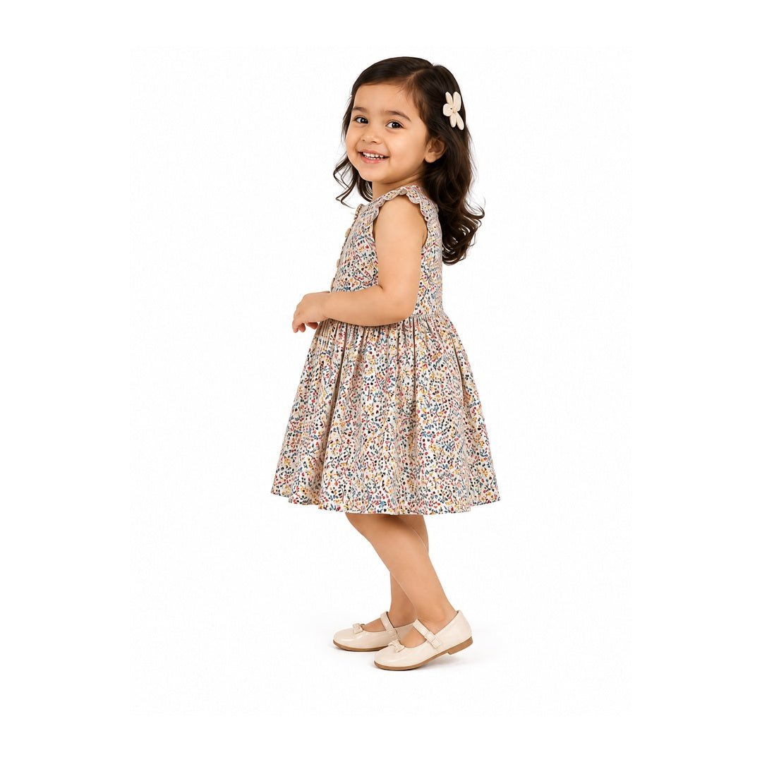 Urban Jipsy Girls Cream Floral Fit & Flare Cotton Dress - MAHERA CREATIONS PRIVATE LIMITED
