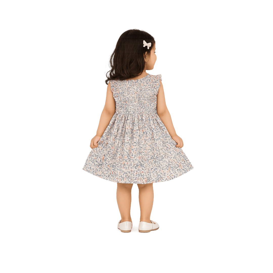 Urban Jipsy Girls Cream Floral Fit & Flare Cotton Dress - MAHERA CREATIONS PRIVATE LIMITED