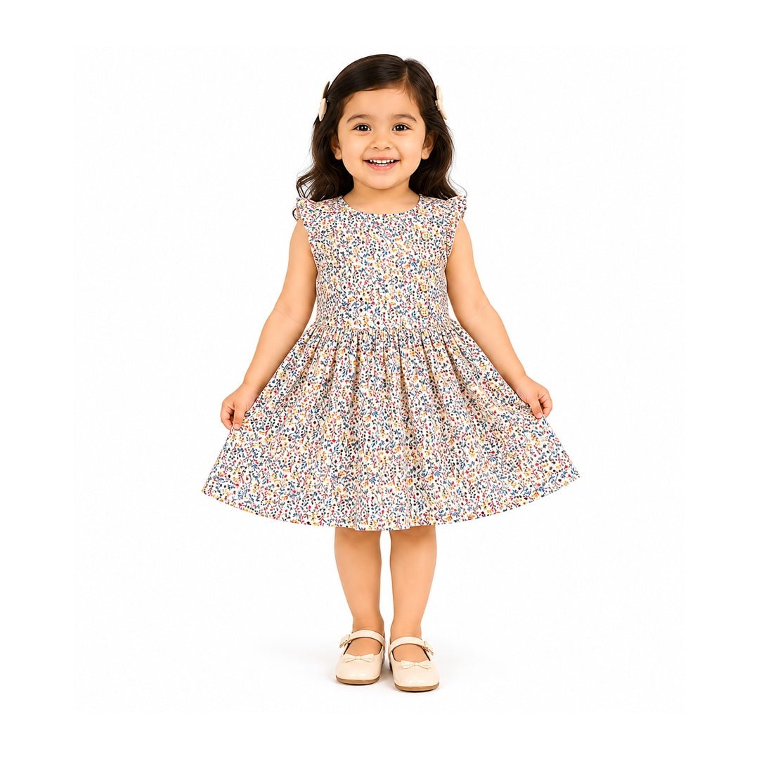 Urban Jipsy Girls Cream Floral Fit & Flare Cotton Dress - MAHERA CREATIONS PRIVATE LIMITED