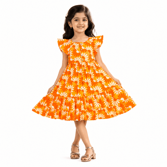 Urban Jipsy Girls Floral Printed Fit & Flare Dress - MAHERA CREATIONS PRIVATE LIMITED