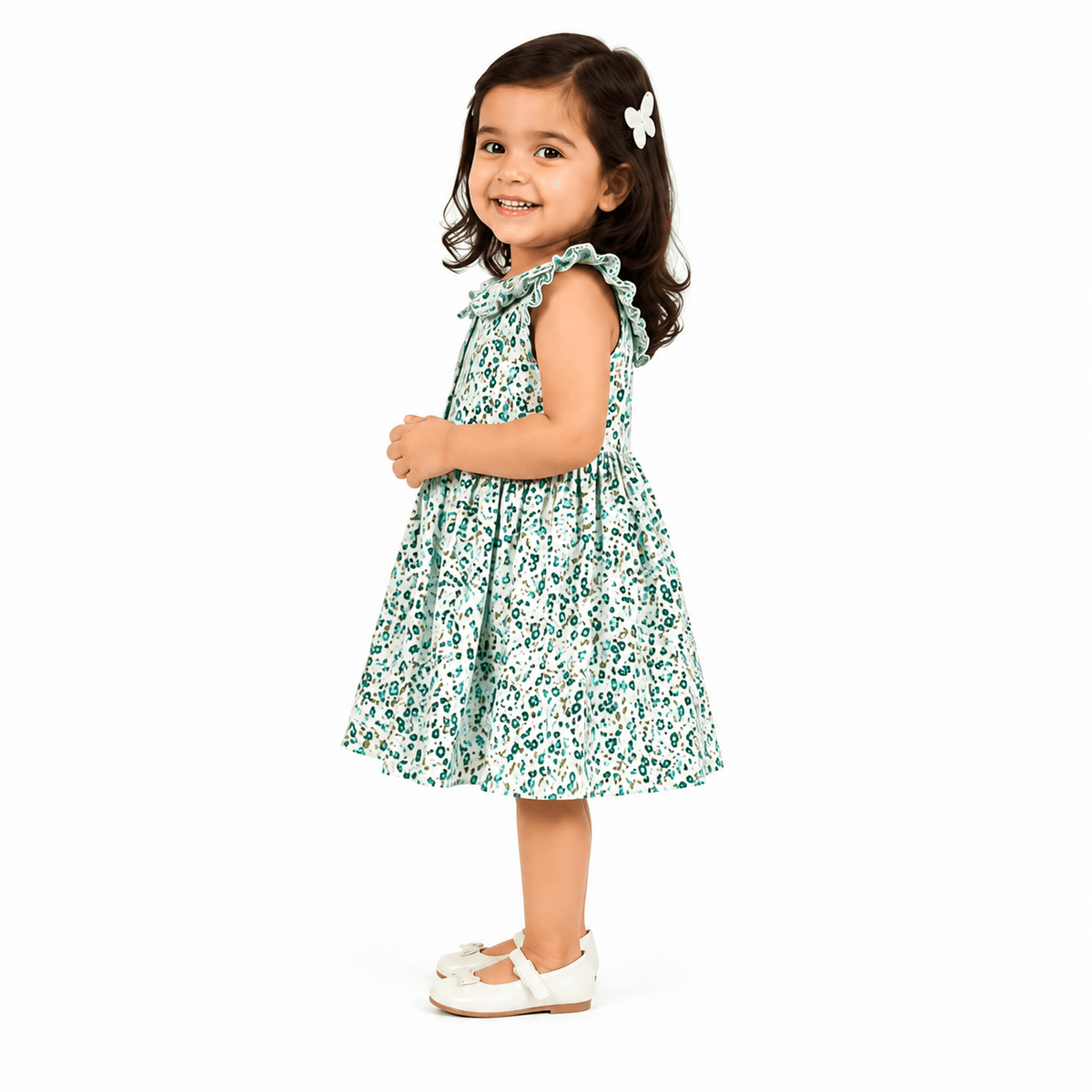 Urban Jipsy Girls Green Floral Fit & Flare Cotton Dress - MAHERA CREATIONS PRIVATE LIMITED