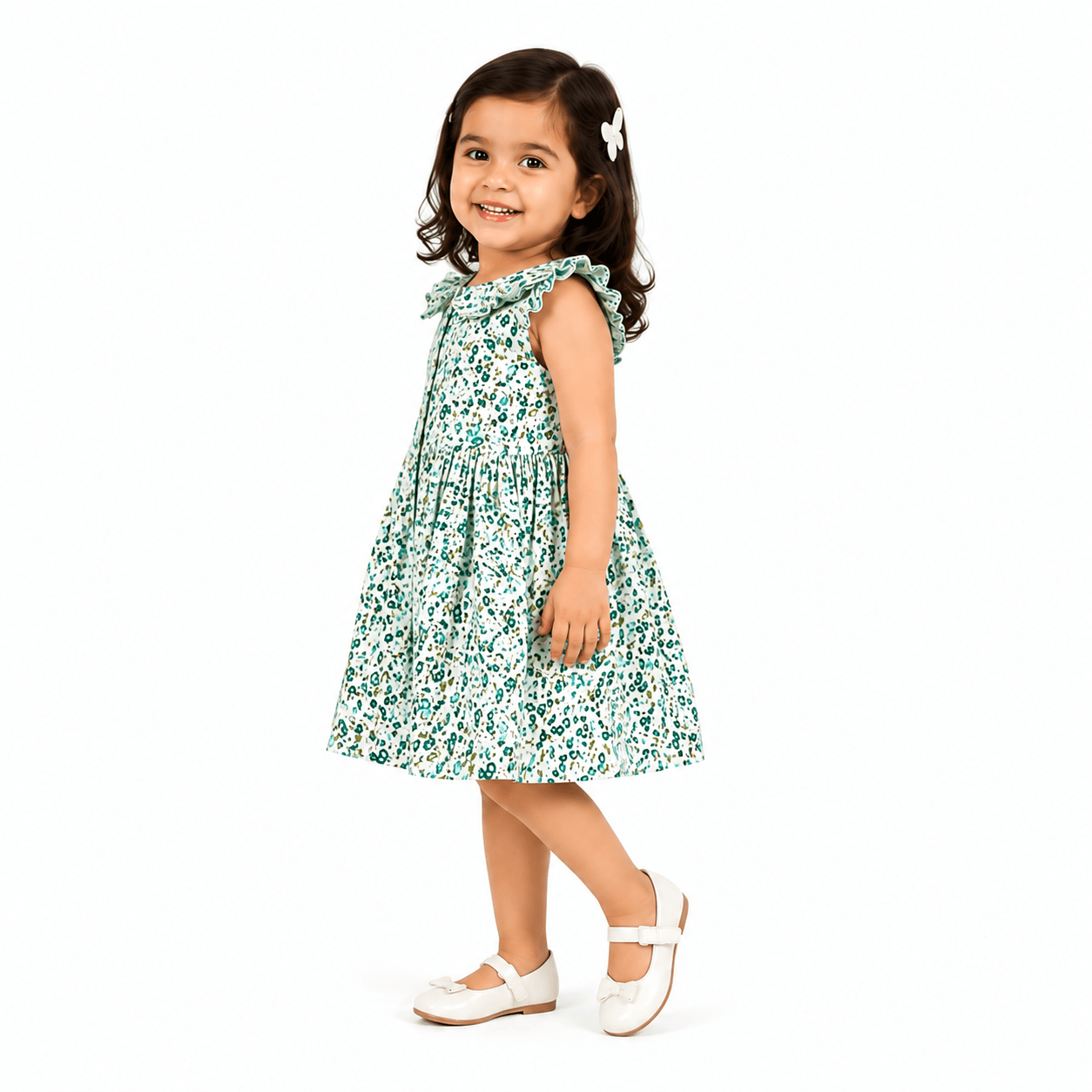 Urban Jipsy Girls Green Floral Fit & Flare Cotton Dress - MAHERA CREATIONS PRIVATE LIMITED