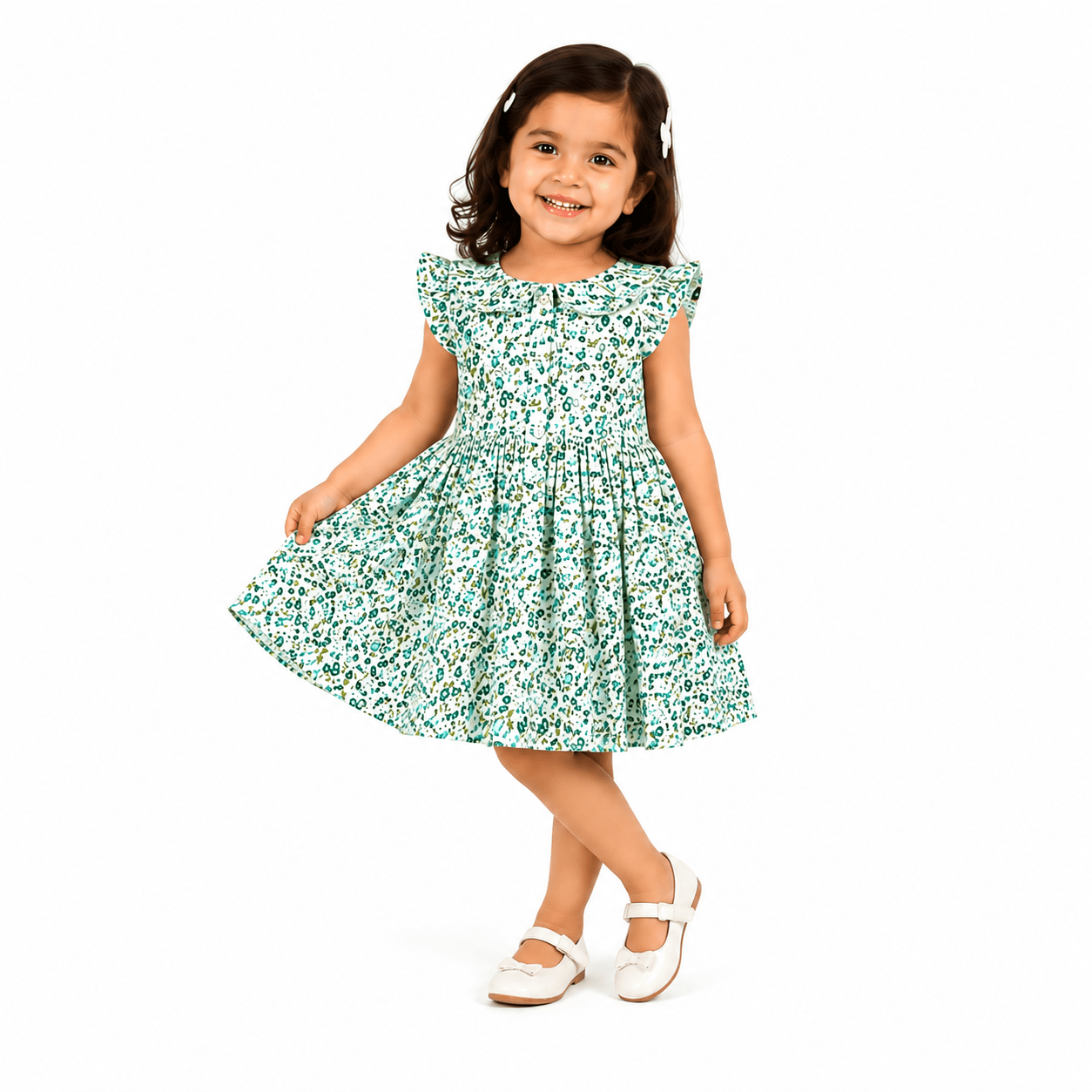 Urban Jipsy Girls Green Floral Fit & Flare Cotton Dress - MAHERA CREATIONS PRIVATE LIMITED