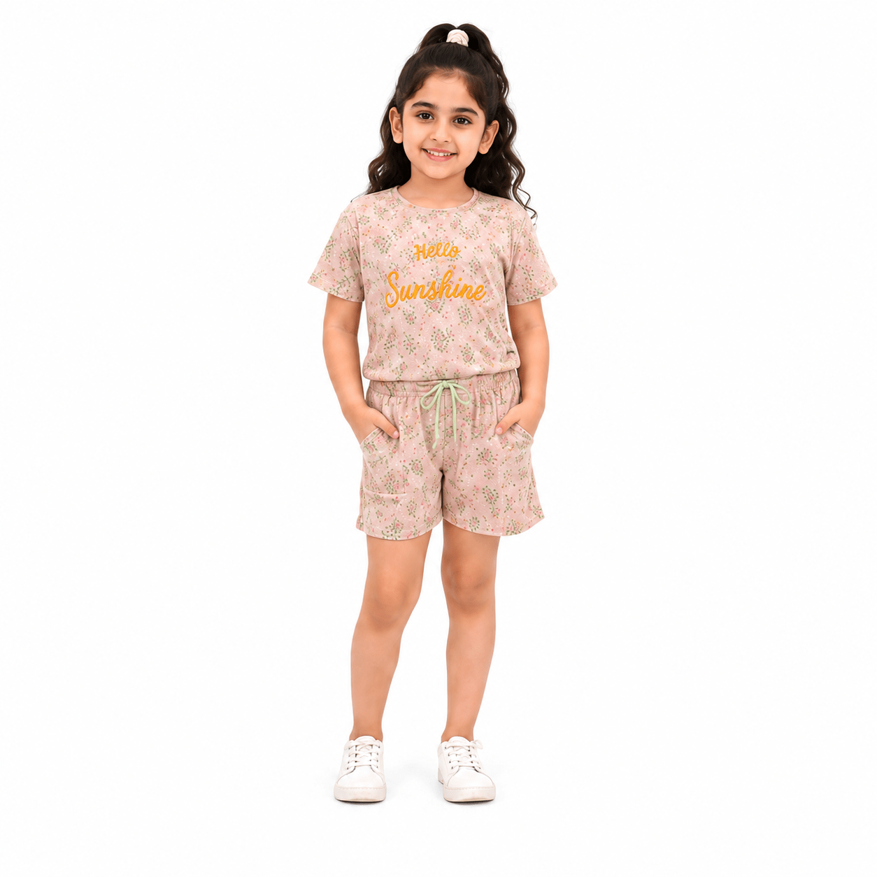 Urban Jipsy Girls Hello Sunshine Cotton Co-Ord Set | Floral Printed T-Shirt & Shorts Set - MAHERA CREATIONS PRIVATE LIMITED