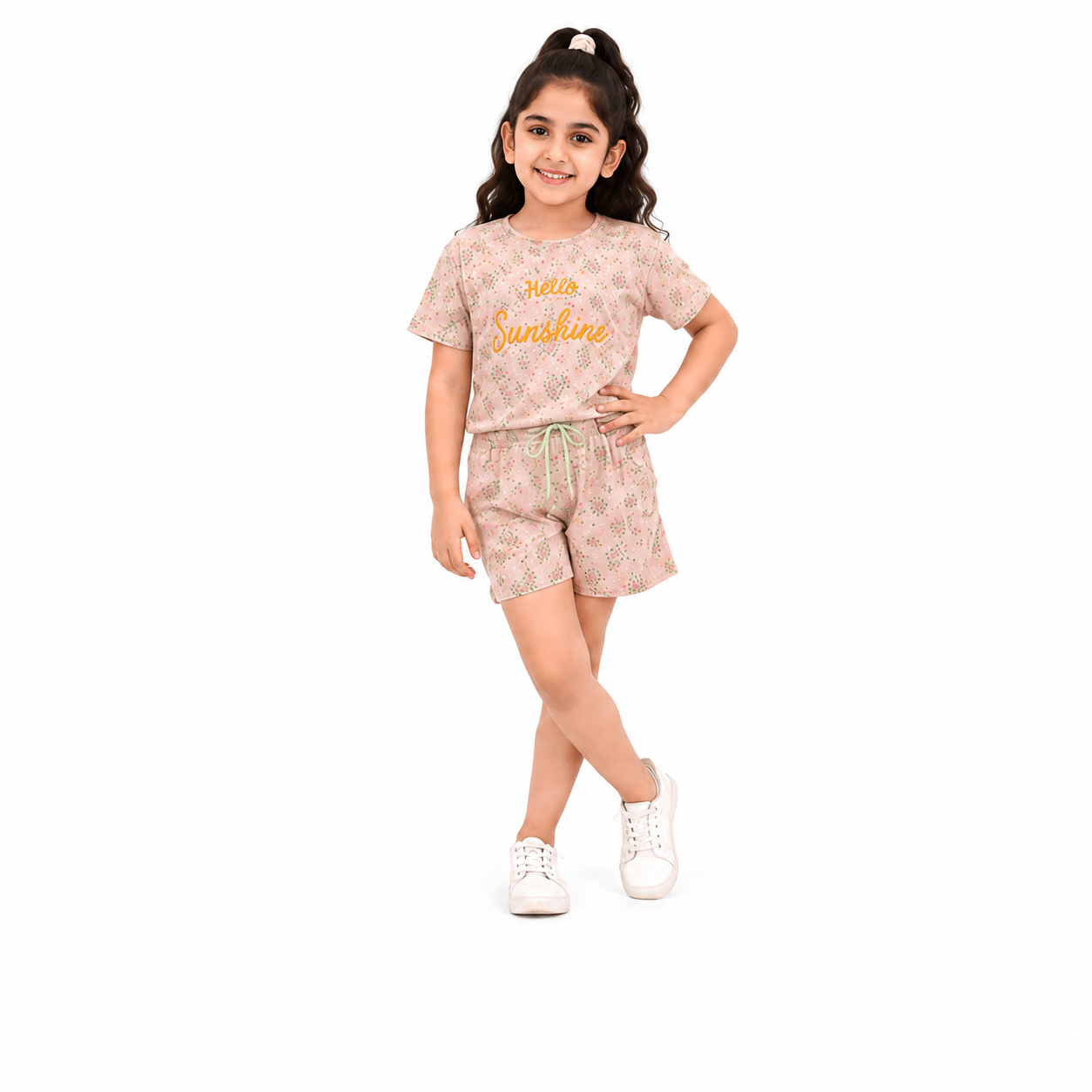 Urban Jipsy Girls Hello Sunshine Cotton Co-Ord Set | Floral Printed T-Shirt & Shorts Set - MAHERA CREATIONS PRIVATE LIMITED