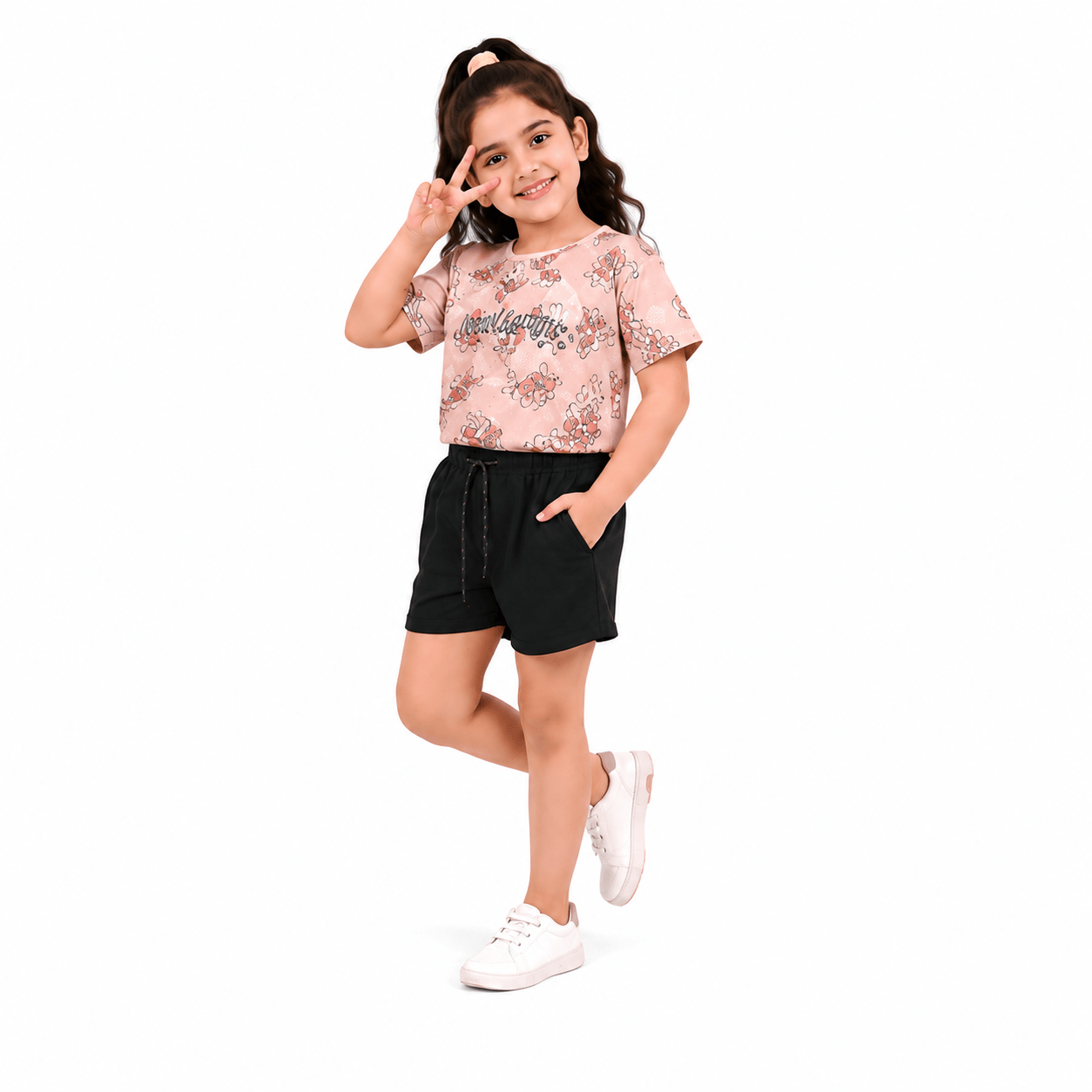 Urban Jipsy Girls Love Together Cotton Co-Ord Set | Printed T-Shirt & Black Shorts Set - MAHERA CREATIONS PRIVATE LIMITED