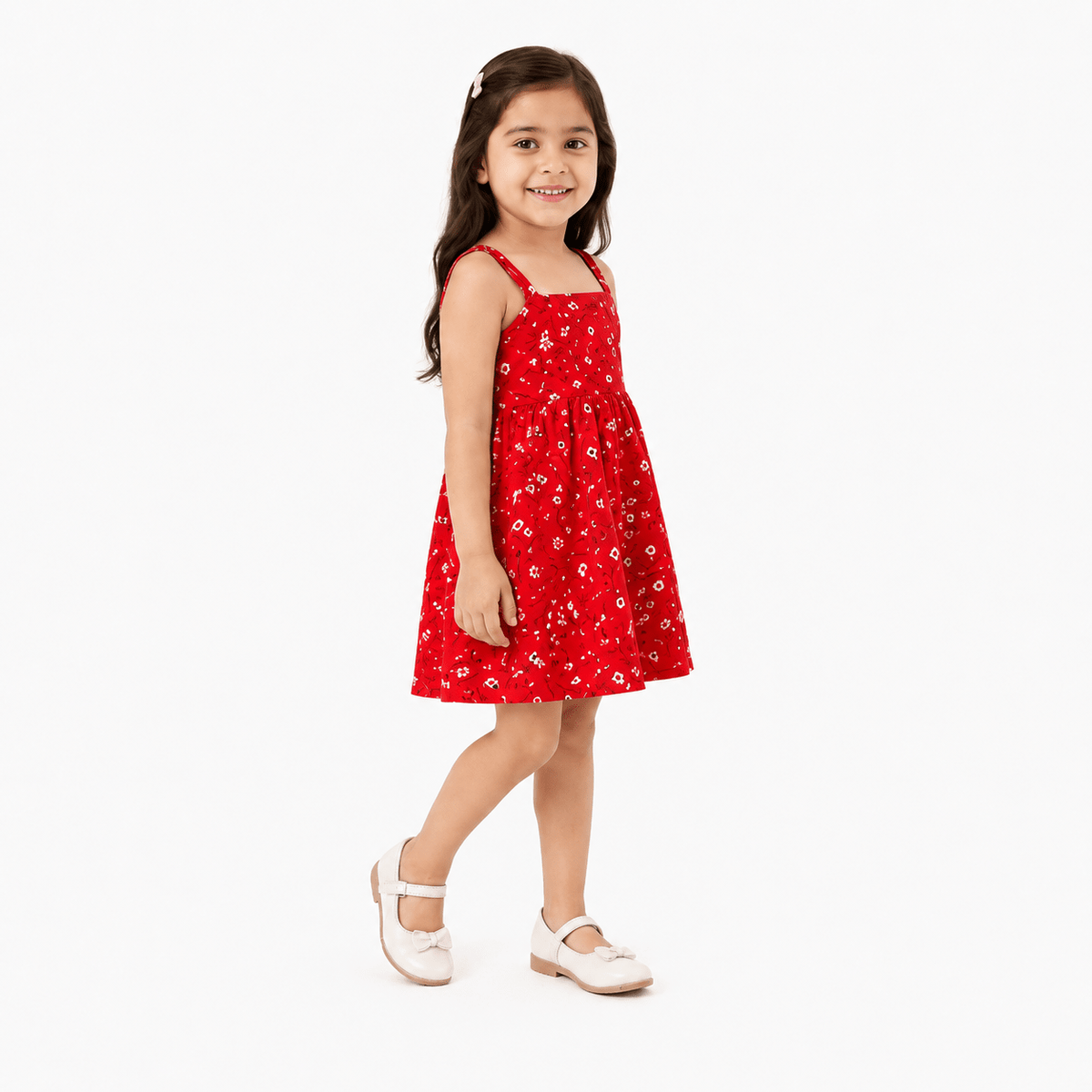 Urban Jipsy Girls Red Floral Fit & Flare Cotton Dress - MAHERA CREATIONS PRIVATE LIMITED