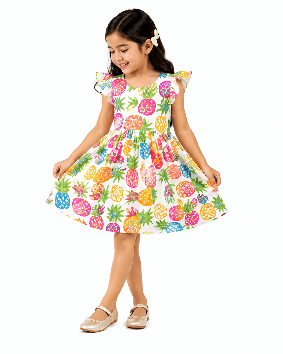 Urban Jipsy Girls Tropical Pineapple Printed Fit & Flare Dress - MAHERA CREATIONS PRIVATE LIMITED