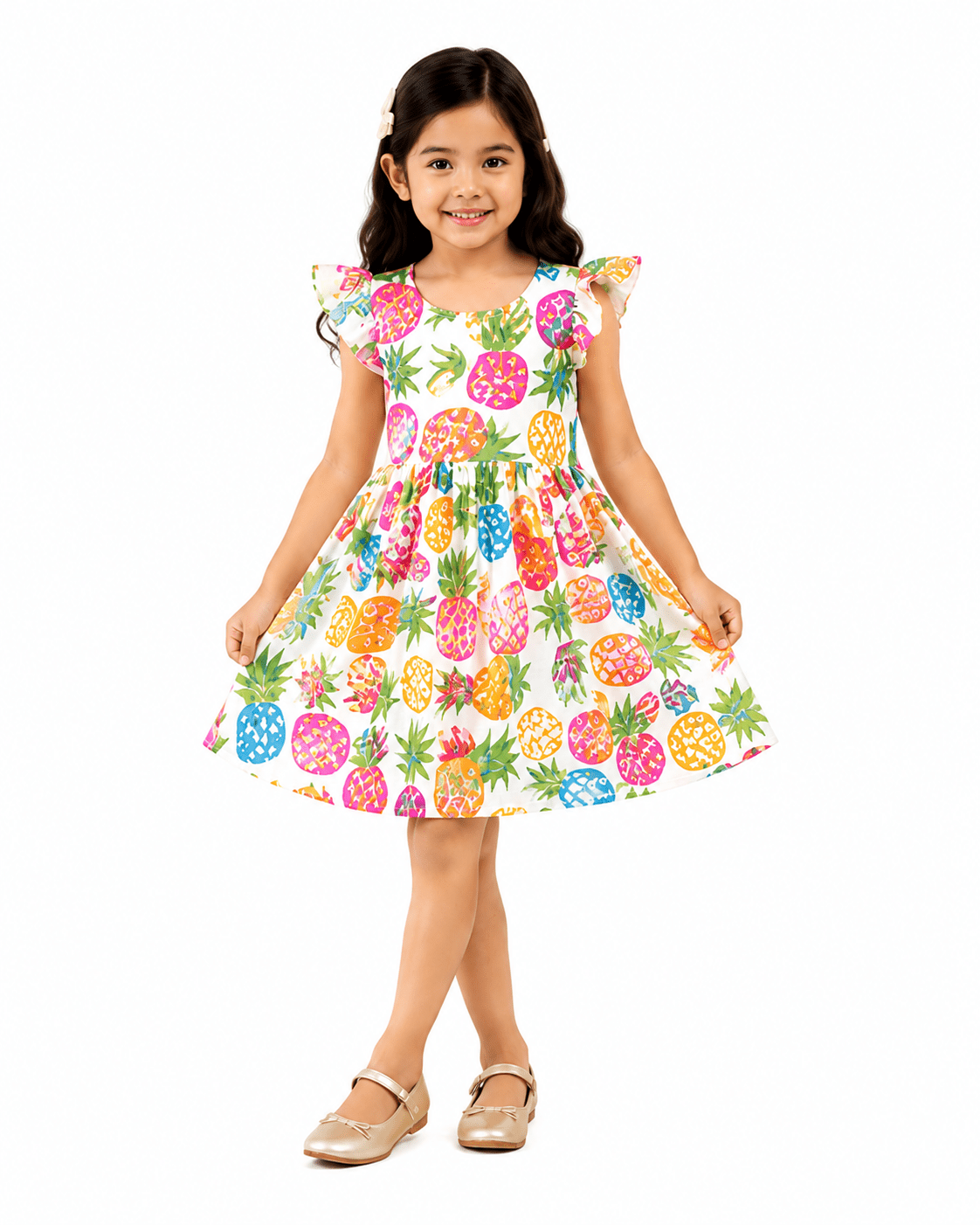 Urban Jipsy Girls Tropical Pineapple Printed Fit & Flare Dress - MAHERA CREATIONS PRIVATE LIMITED