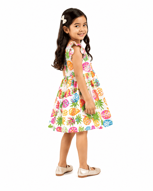 Urban Jipsy Girls Tropical Pineapple Printed Fit & Flare Dress - MAHERA CREATIONS PRIVATE LIMITED