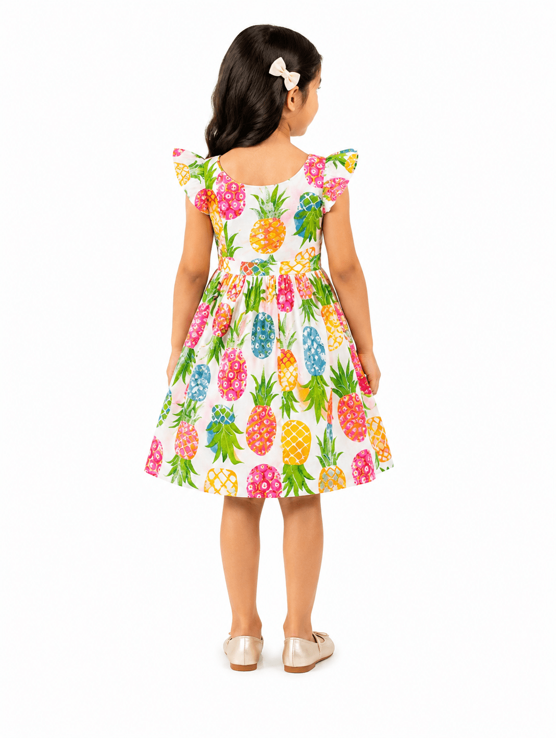Urban Jipsy Girls Tropical Pineapple Printed Fit & Flare Dress - MAHERA CREATIONS PRIVATE LIMITED